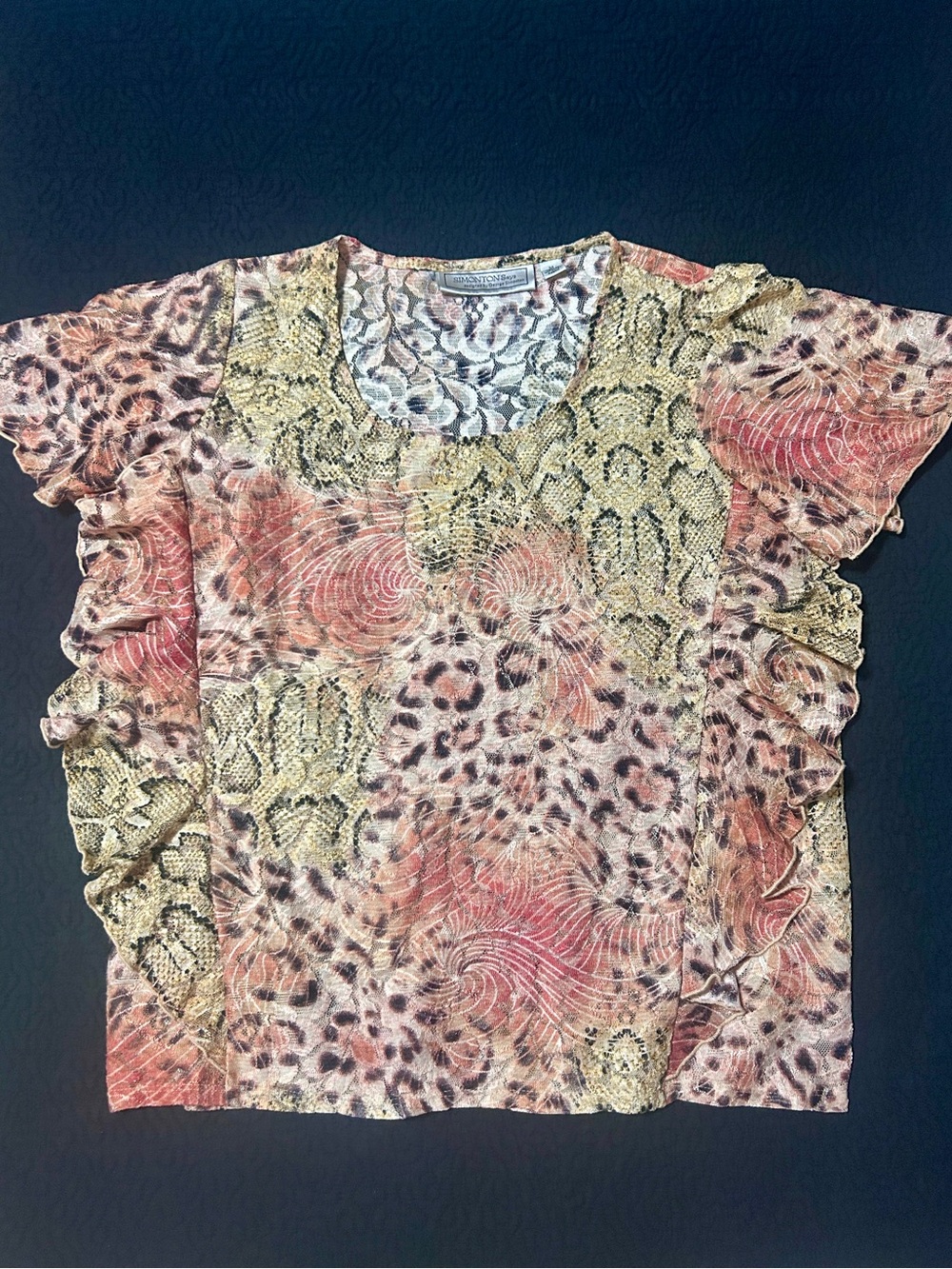 Simonton Says George Simonton M Animal Print Snakeskin Ruffle Flutter Sleeve Top